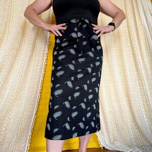 Vintage Black & Silver Feather Belted Midi Skirt by Joyce